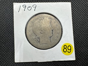 lot 89 image: 1909 Silver Barber Half Dollar