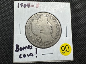 lot 90 image: 1910-S Silver Barber Half Dollar