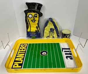 lot 44 image: Vintage Miller Lite  Planters Peanut Promotional Football Field Serving Tray and Collectibles