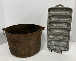 lot 53 image: Cast Iron Pot and Cornbread Pan