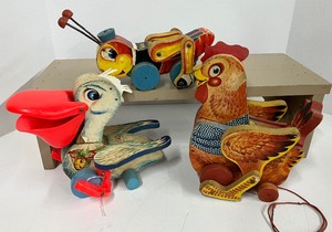 lot 58 image: Vintage 1950s-1960s Fisher Price Toys Katy Kackler, Big Bill Pelican and Kriss Kricket