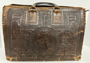 lot 99 image: Vintage Hand Tooled Mexico Aztec Doctors Leather Briefcase