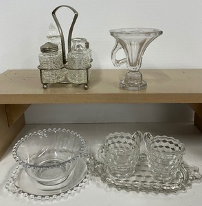 lot 74 image: Miniature Cruet Glassware Set, Fostoria Creamer and Sugar and Tray