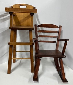 lot 77 image: Vintage Highchair & Rocker Wooden Childrens Rockers