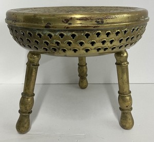 lot 84 image: 1960s Brass Tooled Turkish Footstool Three Legged Stool