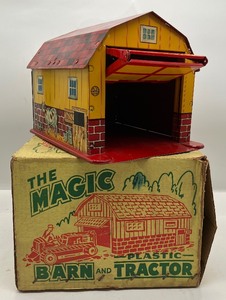 lot 107 image: Vintage Marx The Magic Barn Tin Lithograph Barn with Original Box