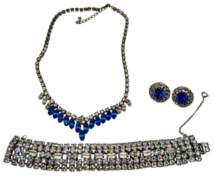 lot 146 image: Deep Aqua and Clear Rhinestone Jewelry Lot of 3
