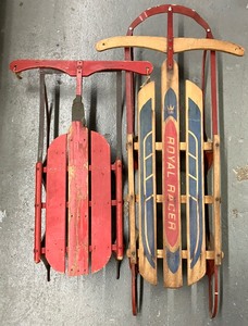 lot 16 image: Two Vintage Snow Sleds Royal Racer and Umarked Childrens Sleds