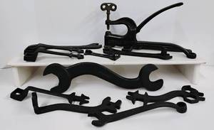 lot 122 image: Antique Cast Iron Rivet Press Punch and Wrenchs Ford