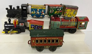 lot 114 image: Louis Marx Co. Casey Jr. Disneyland Express Tin Litho Windup Toy Vintage and other Tin Train Pieces