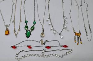 lot 144 image: Necklace LOT - Art Deco Dainty Sterling 9 Necklaces