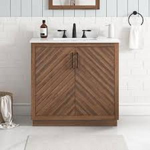 Glacier Bay Huckleberry 36 in. Single Sink Spiced Walnut Bath Vanity with White Engineered Stone Top (Assembled)  Customer Returns See Pictures