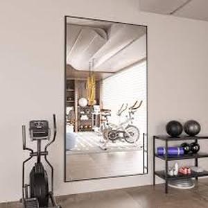 lot 26 image: LuxHomez 32 in. W. x 71.2 in. H Modern Rectangle Aluminum Alloy Full Length Mirror Black Wall MirrorFloor Mirror  Customer Returns See Pictures