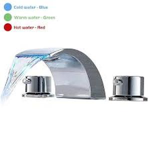lot 54 image: BWE 8 in. Waterfall Widespread 2-Handle Bathroom Faucet With Led Light In Polished ChromeCustomer Returns See Pictures