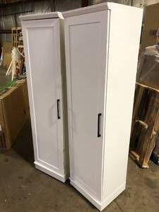lot 32 image: Lot of SAUDER HomePlus Soft White Pantry with Reversible Door One Unit Damaged Customer Returns See Pictures