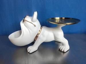 lot 78 image: White Bulldog Tray Statue Cool Bulldog Storage Decoration