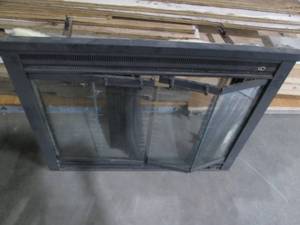 lot 132 image: Metal and glass fireplace front wit...