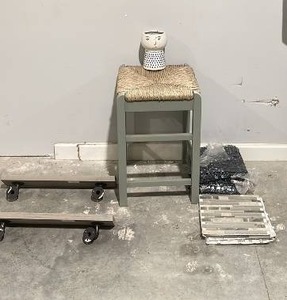 lot 32 image: Mixed Lot of Home Decor, Mosaic Tiles, Plant Stand Stool and Wall Shelves