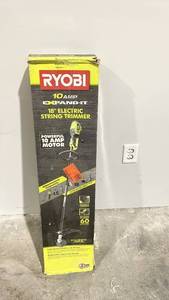 lot 35 image: Ryobi 10 Amp 18 Inch Electric String Trimmer in Box