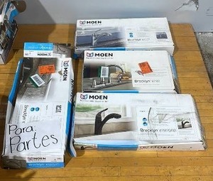 lot 41 image: Lot of 4 Moen Brecklyn Kitchen and Bathroom Faucets for Parts