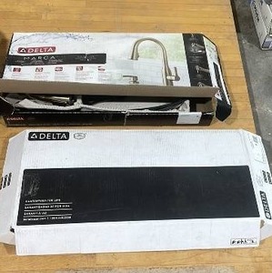 lot 42 image: Lot of 2 Delta Pull-Down Kitchen Faucets with Original Packaging