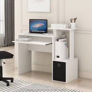 lot 63 image: Purinna Computer Desk with Bookshelf and Storage, White, Factory-Sealed Box