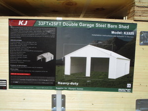 lot 12 image: KJ 25x33 Double Garage All Steel Kit WhiteCream Color