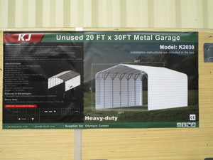 lot 32 image: KJ 20x30 Carport wSides All Steel Kit WhiteCream Color