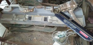 lot 336 image: Vintage Air Nailer, Porter Cable Hinge Butt Template Kit.