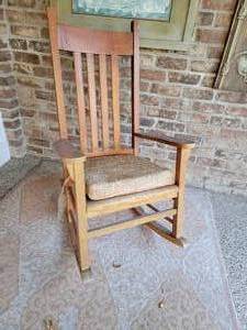 lot 91 image: Weathered Prairie Mission Porch Rocking Chair