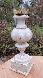 lot 123 image: Ornate Tall Tuscan Carved Wood Candle Holder