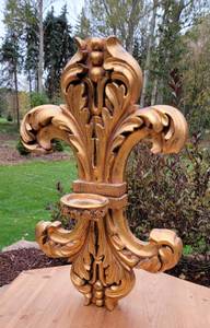 lot 126 image: Large Tuscan Carved Wooden Wall Sconce Pillar Candle Holder, as