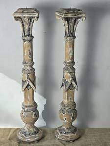 lot 159 image: Architectural Salvage Carved Candlestick Pair