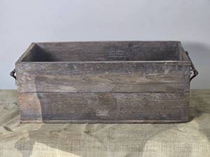 lot 162 image: Rustic Farmhouse Wood Crate with Metal Handles