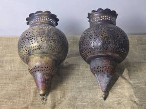 lot 70 image: Persian Brass Hanging Lantern Pair