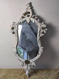 lot 71 image: Darling Vintage Carved Floral Accent Mirror - White  Gold
