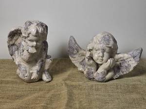 lot 168 image: Peaceful Carved Stone Cherub Pair