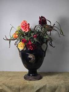 lot 202 image: Greco-Roman Style Urn Planter - Black  Gold