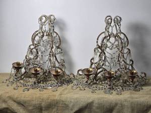 lot 23 image: Gorgeous Vintage Hanging Prism Sconce Pair