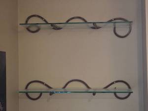 lot 206 image: Chic Rustic Glass Wall Mount Shelf Pair