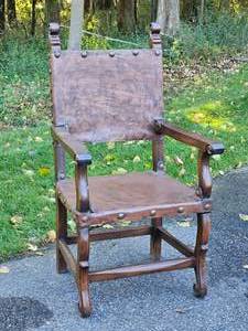 lot 12 image: Spanish Colonial Accent Leather Chair with Peruvian Coin Tack