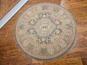 lot 68 image: Contemporary Taupe & Moss Tone Oriental Round Rug  5.4 wide