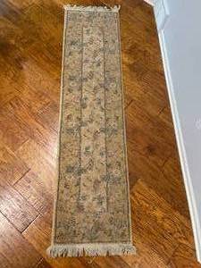 lot 94 image: Elegant Taupe, Rose and Moss Area Rug Runner  90 x 24