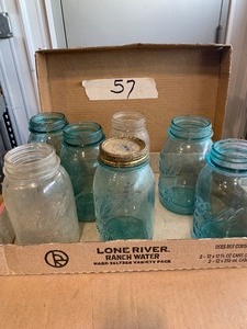 lot 57 image: Blue vintage jars, more