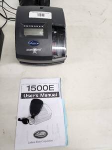 lot 20 image: Lathem 1500E Atomic Time Clock with Power Adapter, Keys, and Manual