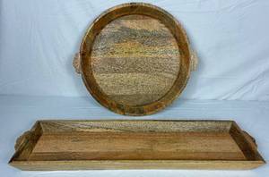 lot 93 image: Two Large Hearth & Home Wooden Trays for Serving or Dcor - 20 round or 32 L