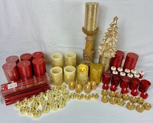 lot 127 image: Red & Gold Holiday Candle Dcor Collection