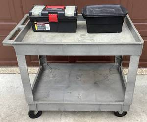 lot 66 image: Rubbermaid Service Cart, Roughneck Storage Tote and Durabuilt Tool Box