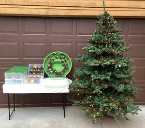 lot 81 image: Barcana Premium 7 ft Christmas Tree with Holiday Wreath ,Ornaments and Ornament Storage Boxes