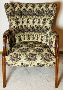 lot 34 image: Floral High Back Wingback Chair